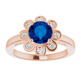 14K Rose Lab-Grown Blue Sapphire & 1/8 CTW Natural Diamond Ring